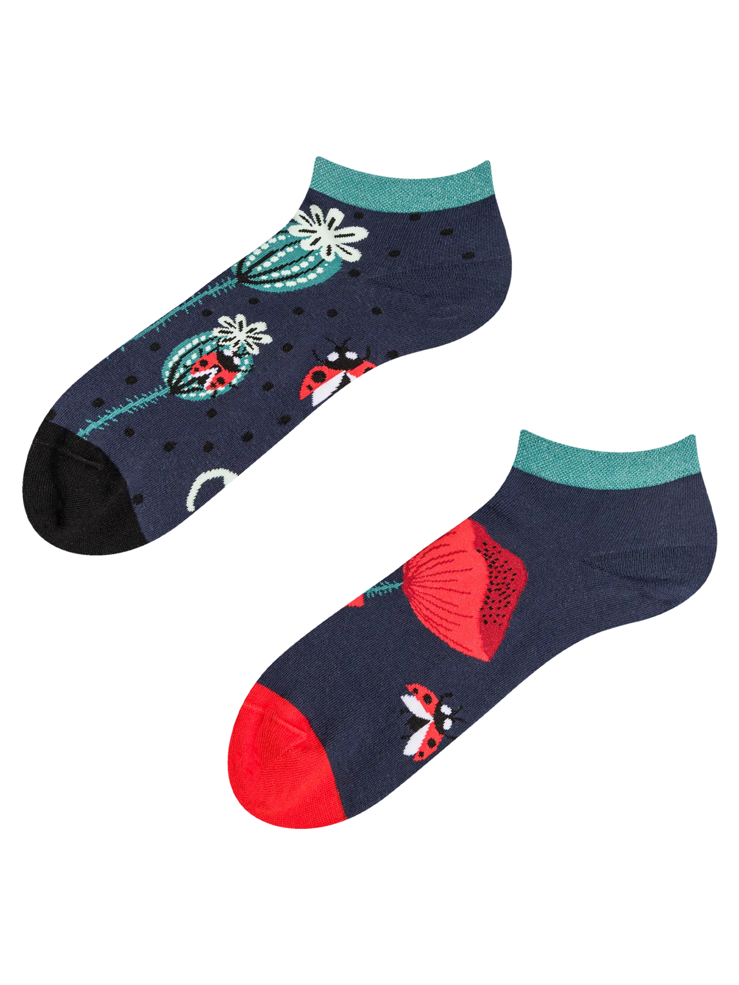 Calcetines tobilleros alegres Mariquitas y flores de amapola