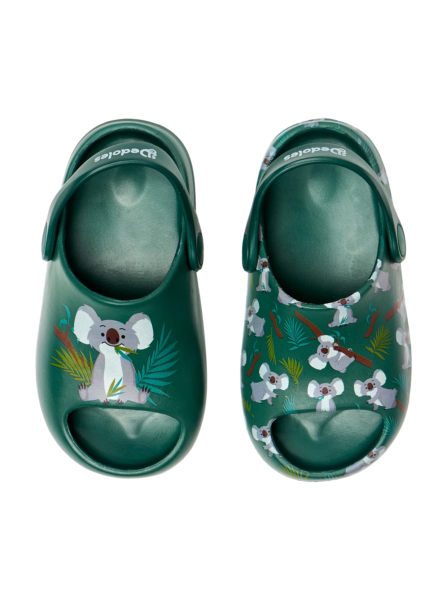 Zuecos chunky infantiles alegres Koala y hojas