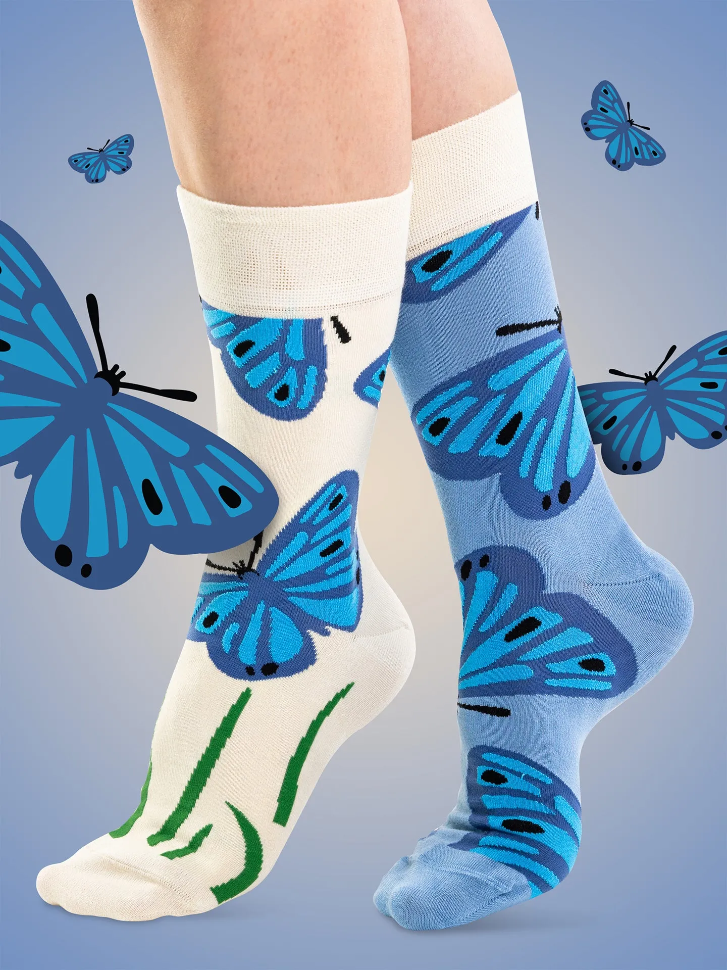 Calcetines alegres de bambú Mariposa azul - Image 2