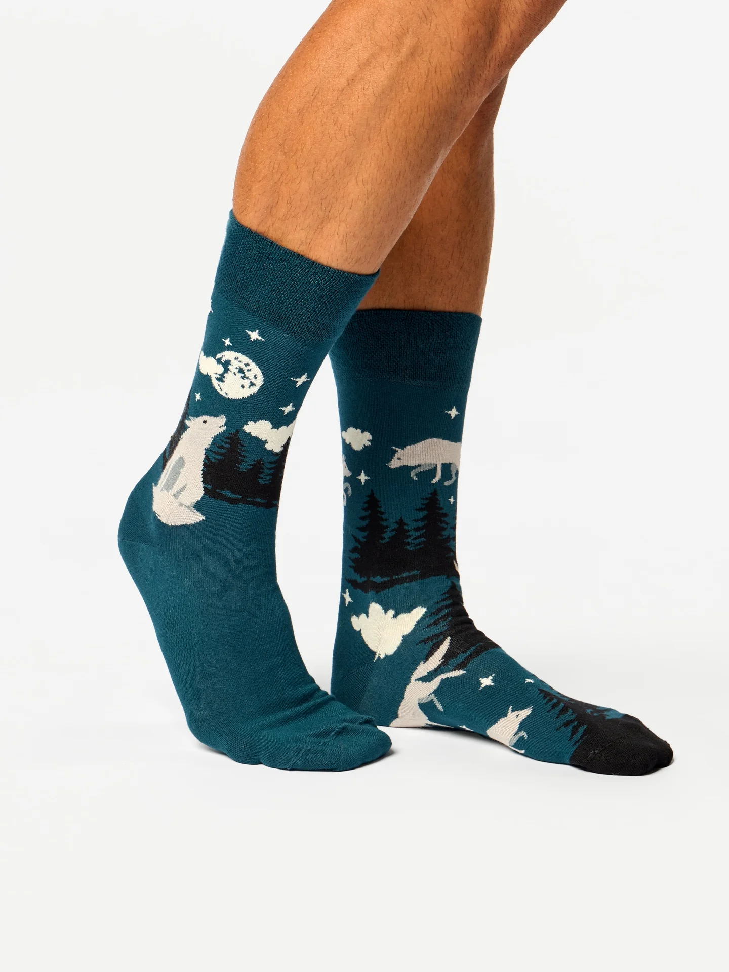 Calcetines alegres de bambú Lobo y luna - Image 3
