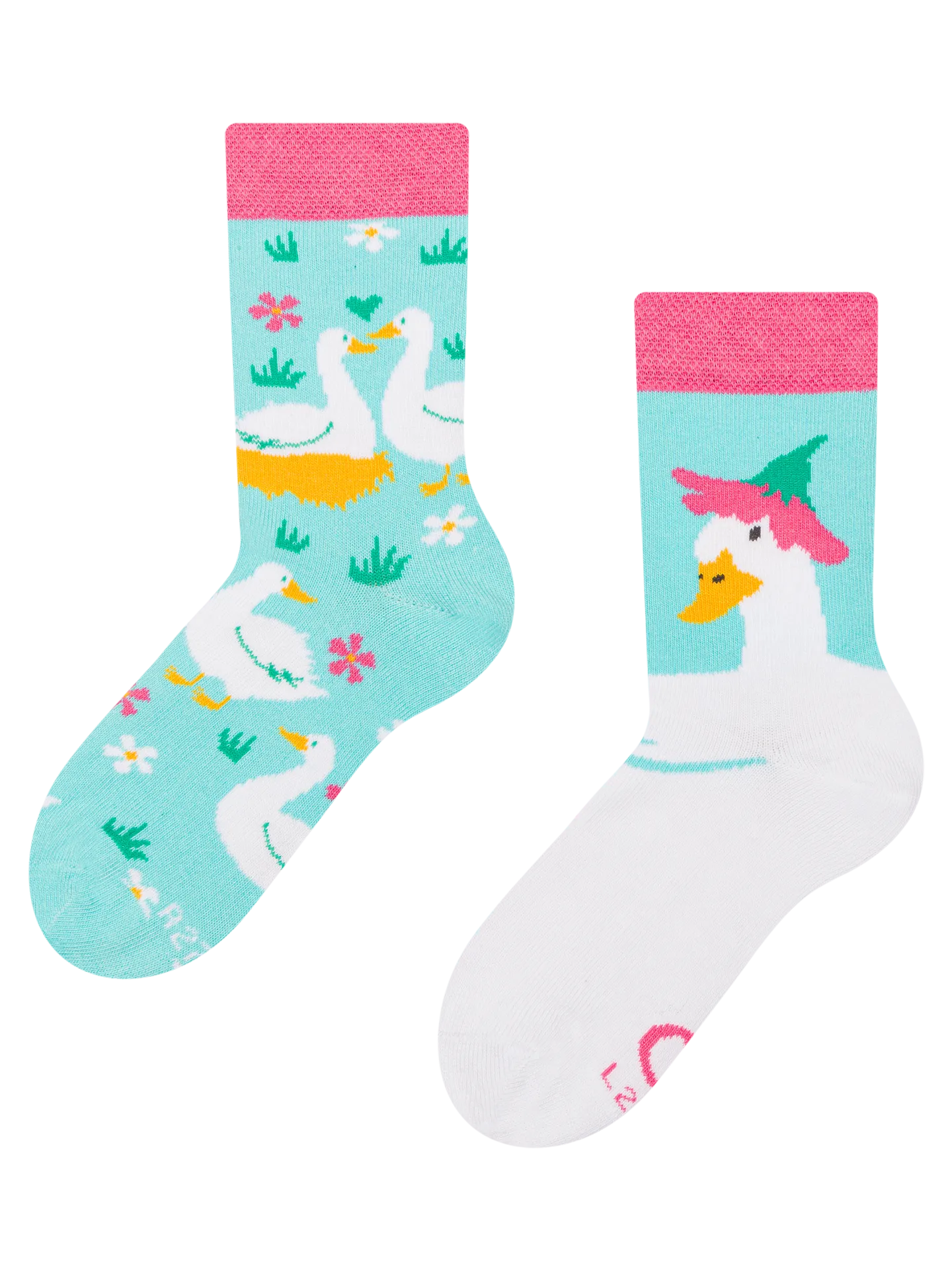 Calcetines infantiles alegres Gansos y flores