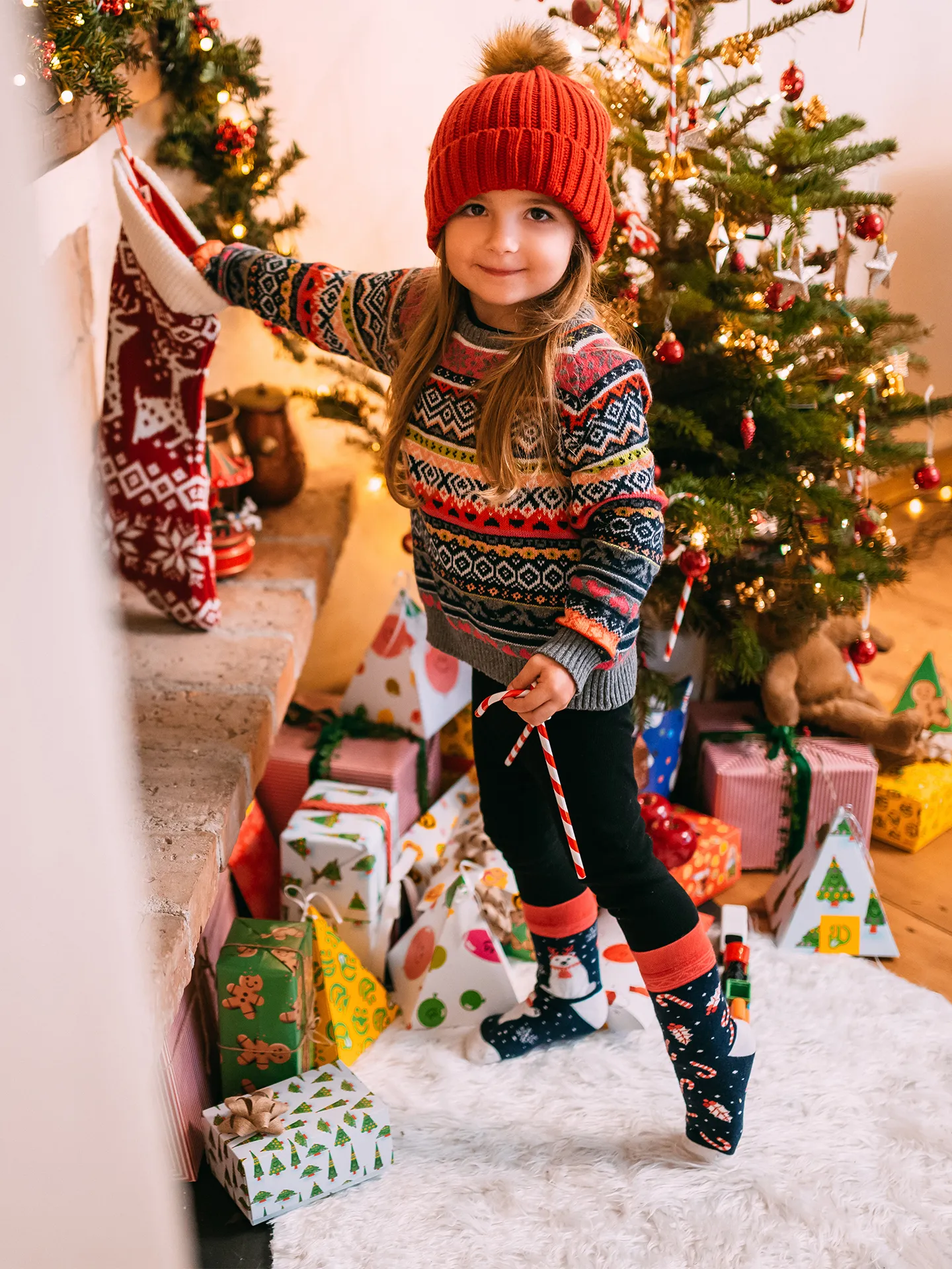 Calcetines infantiles alegres de inverno Oso polar navideño - Image 3