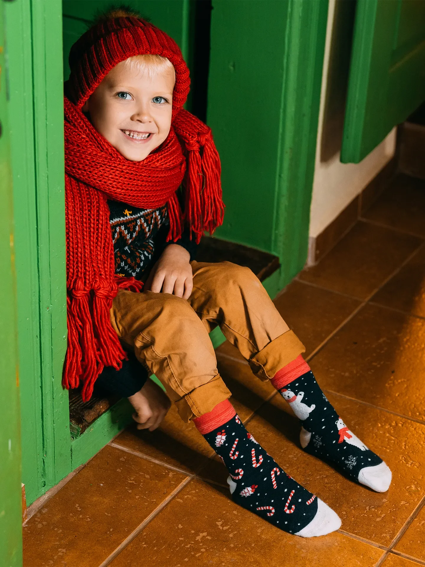 Calcetines infantiles alegres de inverno Oso polar navideño - Image 4
