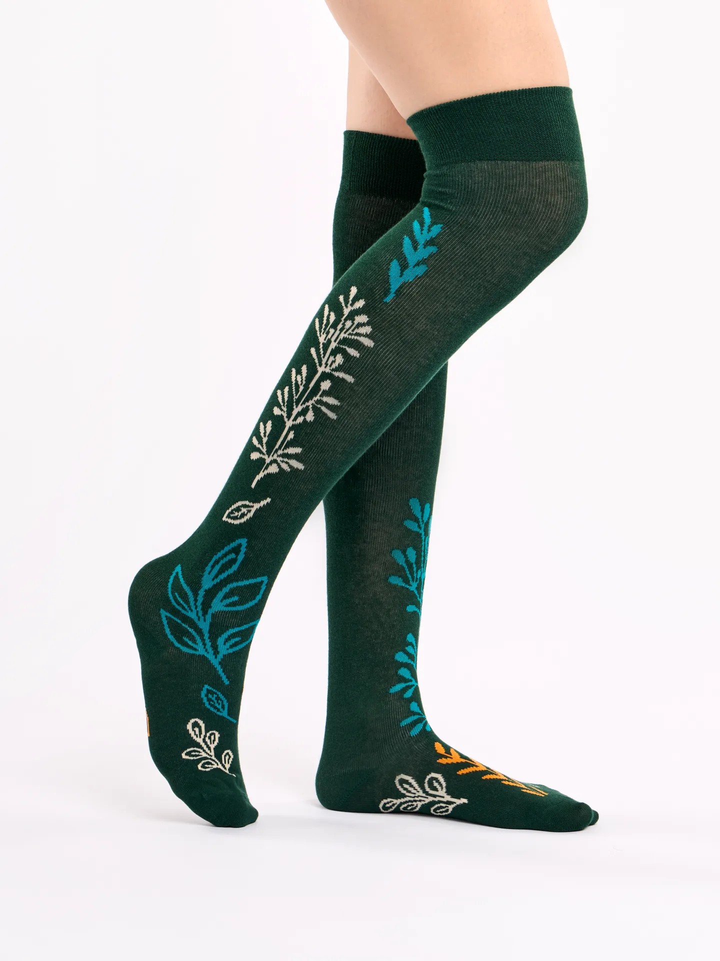 Calcetines alegres por encima de la rodilla Hojas de otoño - Image 2