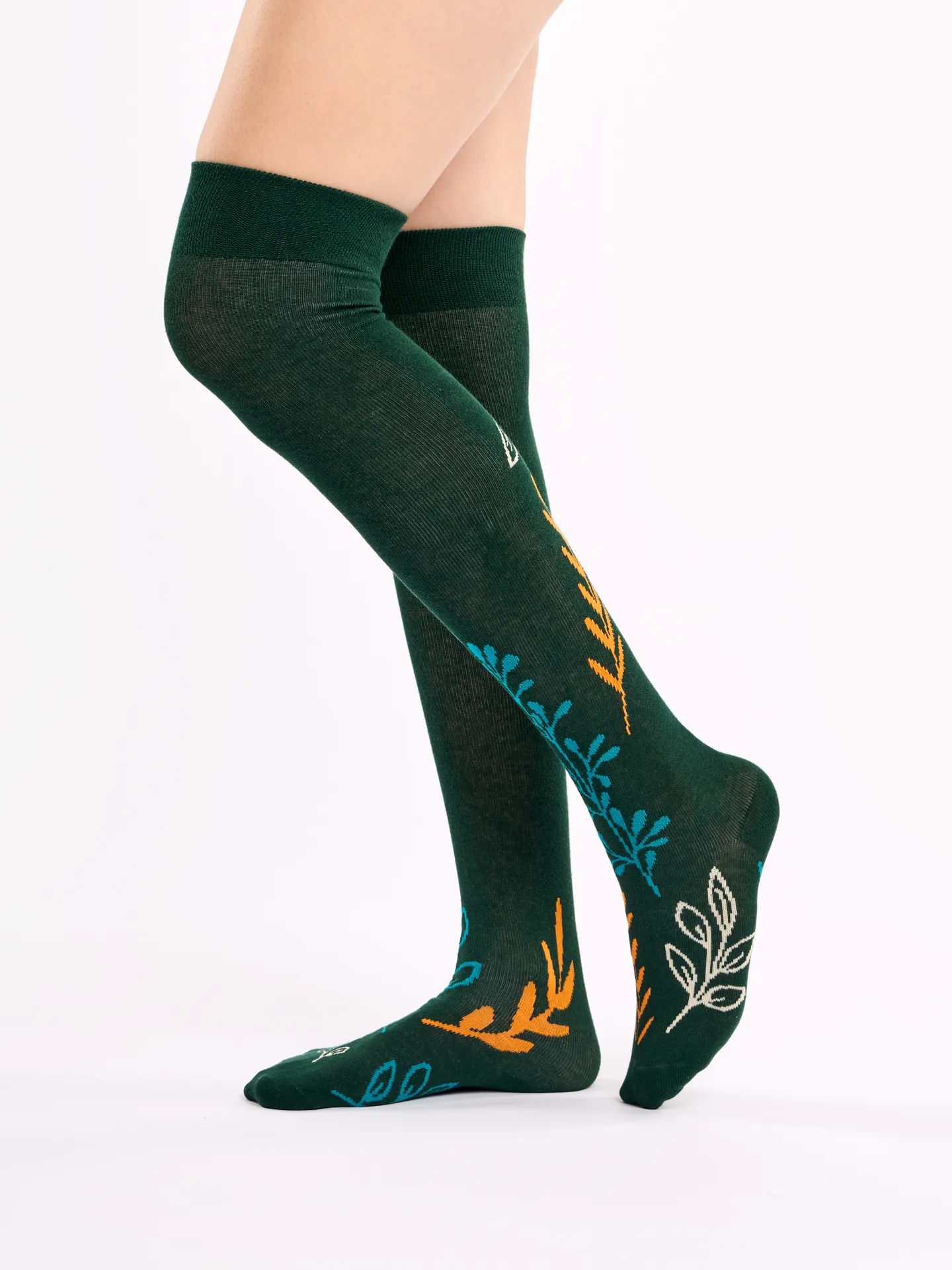 Calcetines alegres por encima de la rodilla Hojas de otoño - Image 3