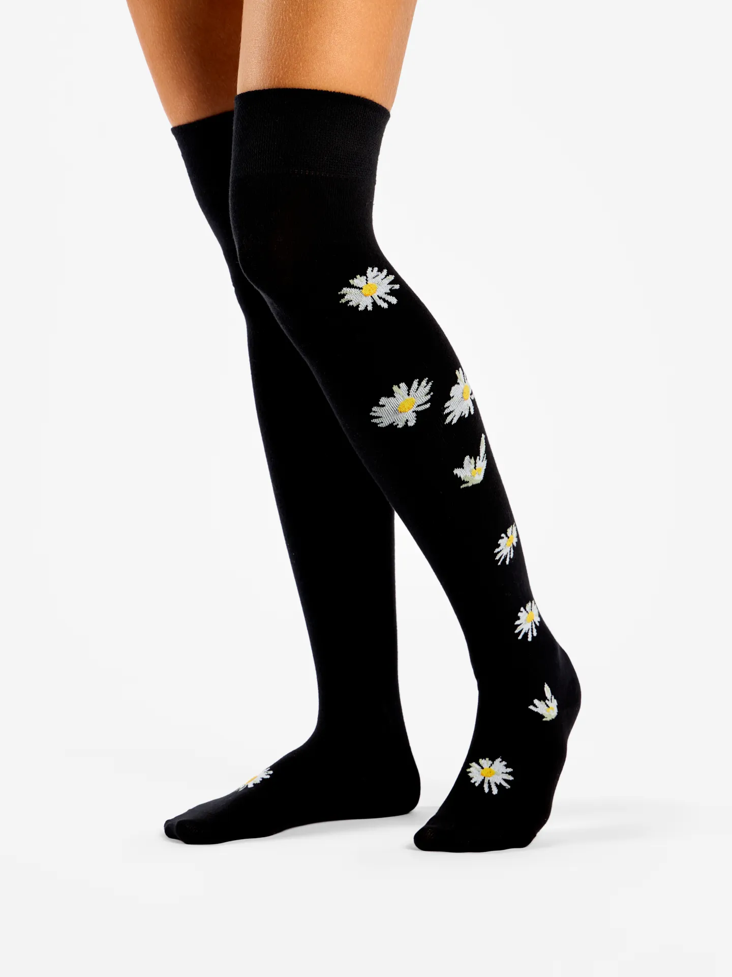 Calcetines alegres por encima de la rodilla Margaritas en la noche - Image 2