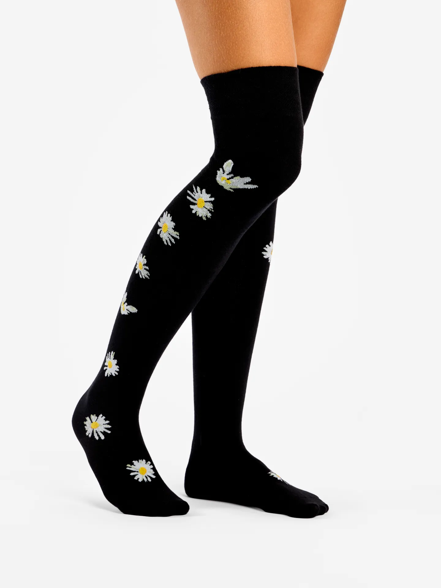 Calcetines alegres por encima de la rodilla Margaritas en la noche - Image 3