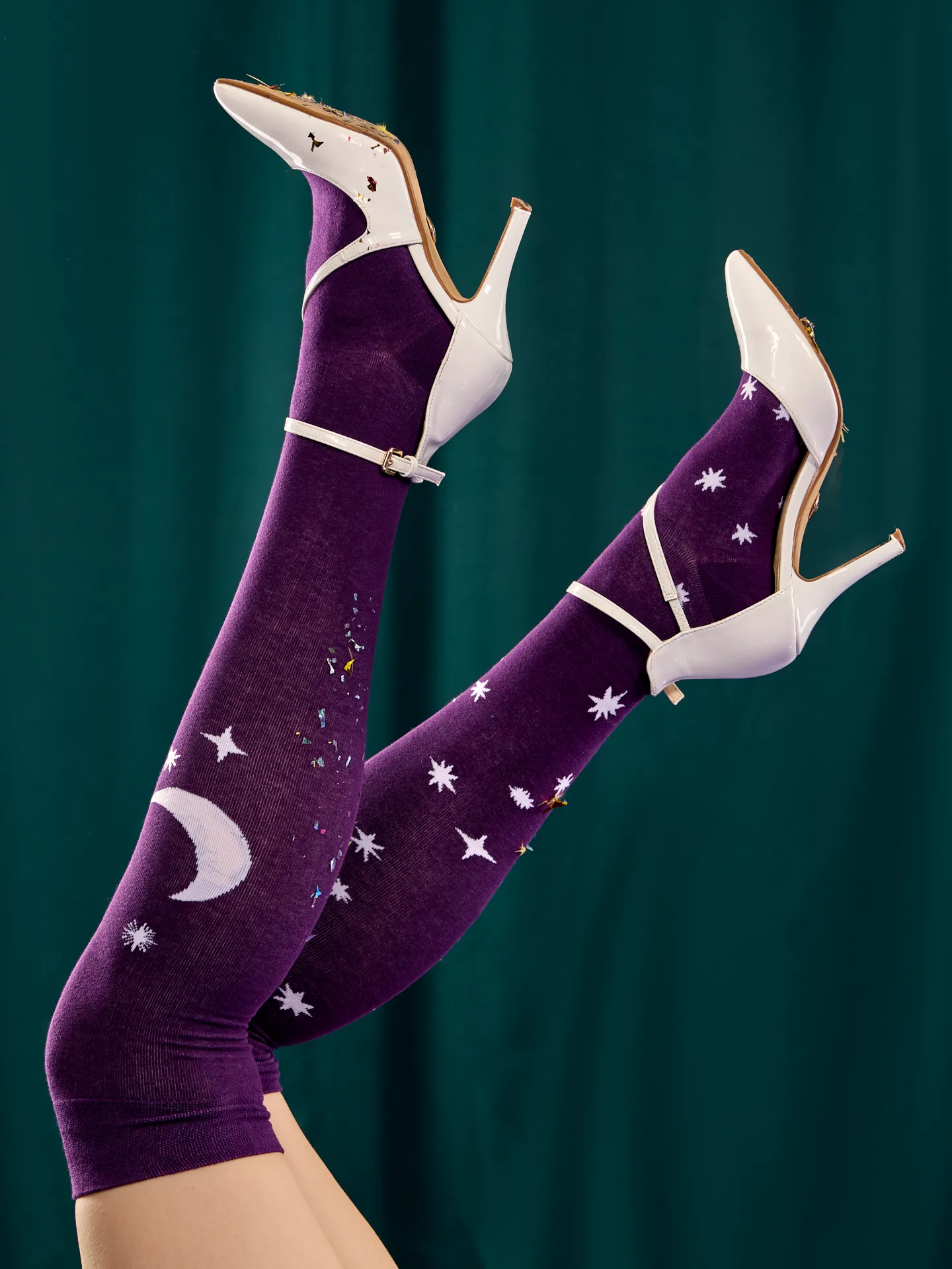 Calcetines alegres por encima de la rodilla Luna y estrellas - Image 5