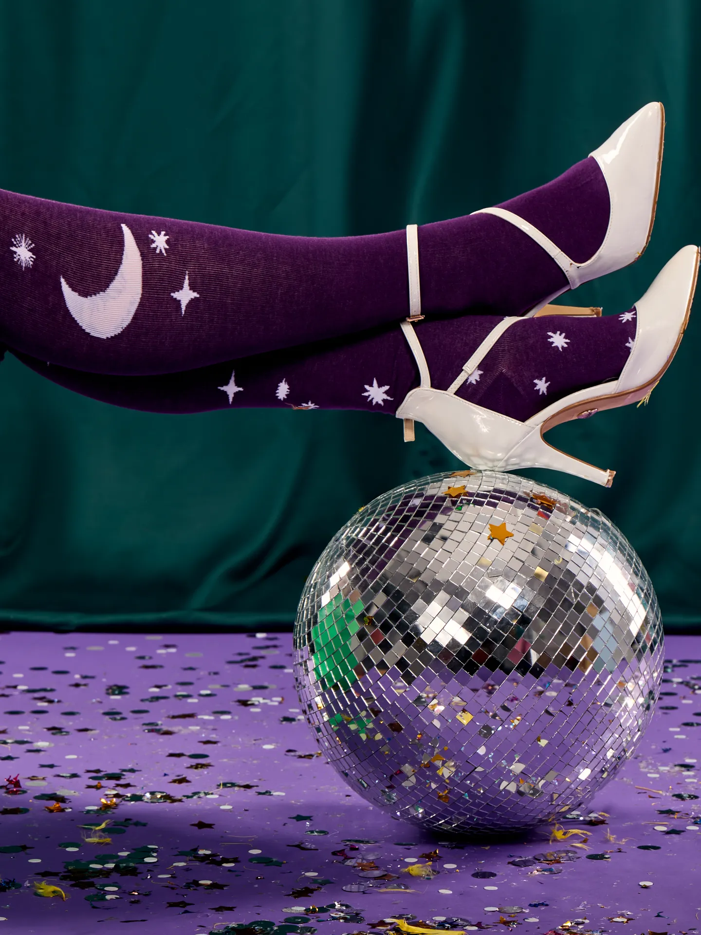 Calcetines alegres por encima de la rodilla Luna y estrellas - Image 6