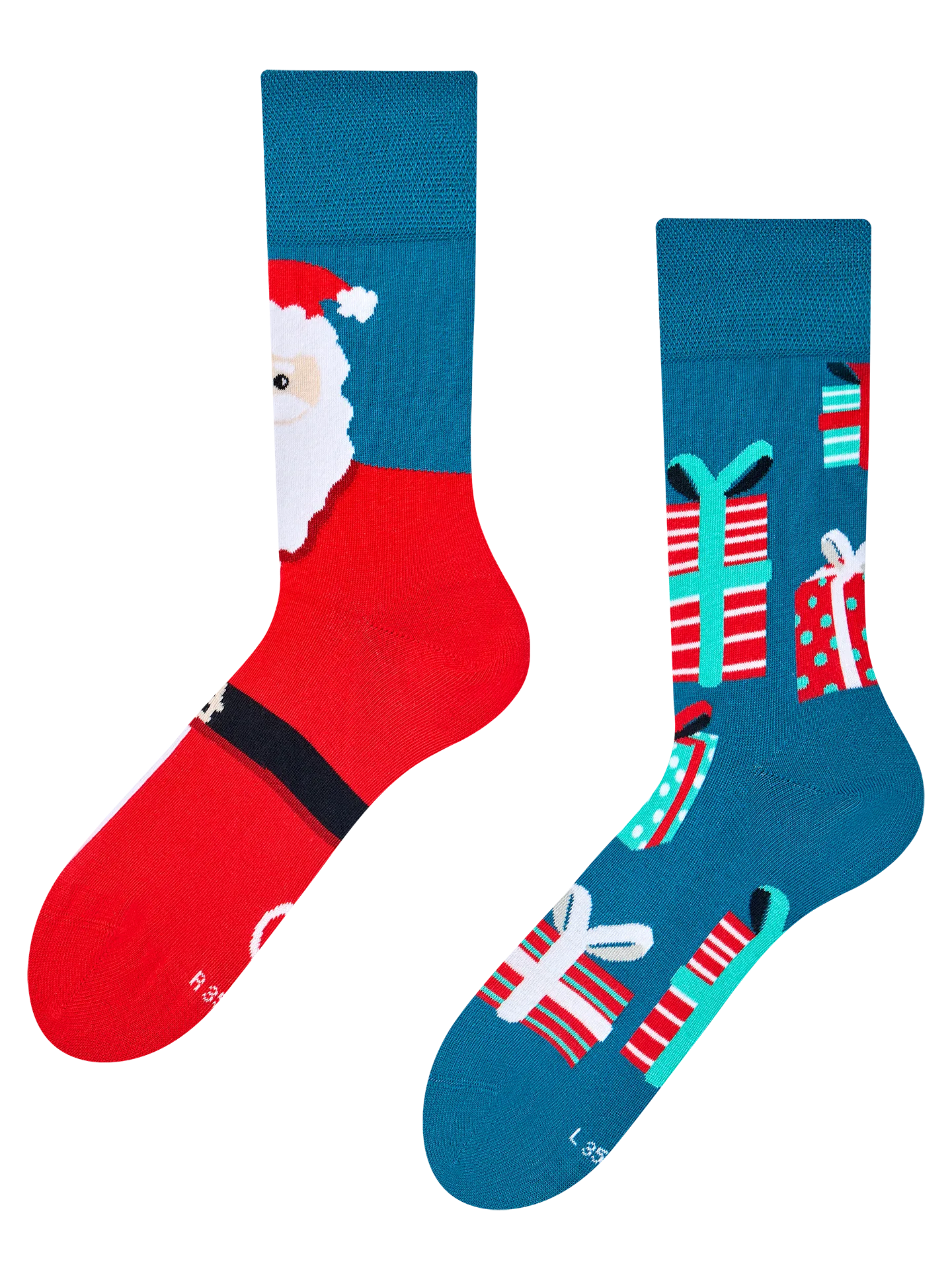 Calcetines alegres Santa Claus y regalos