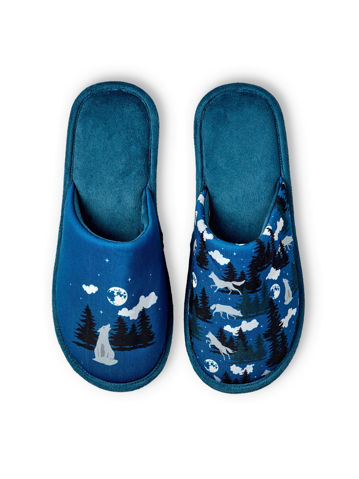 Pantuflas alegres Lobo y luna