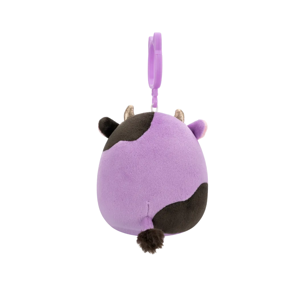 Squishmallows Clip-On Alexie la Vaca Morada y Negra con Pajarita, 9 cm - Image 2