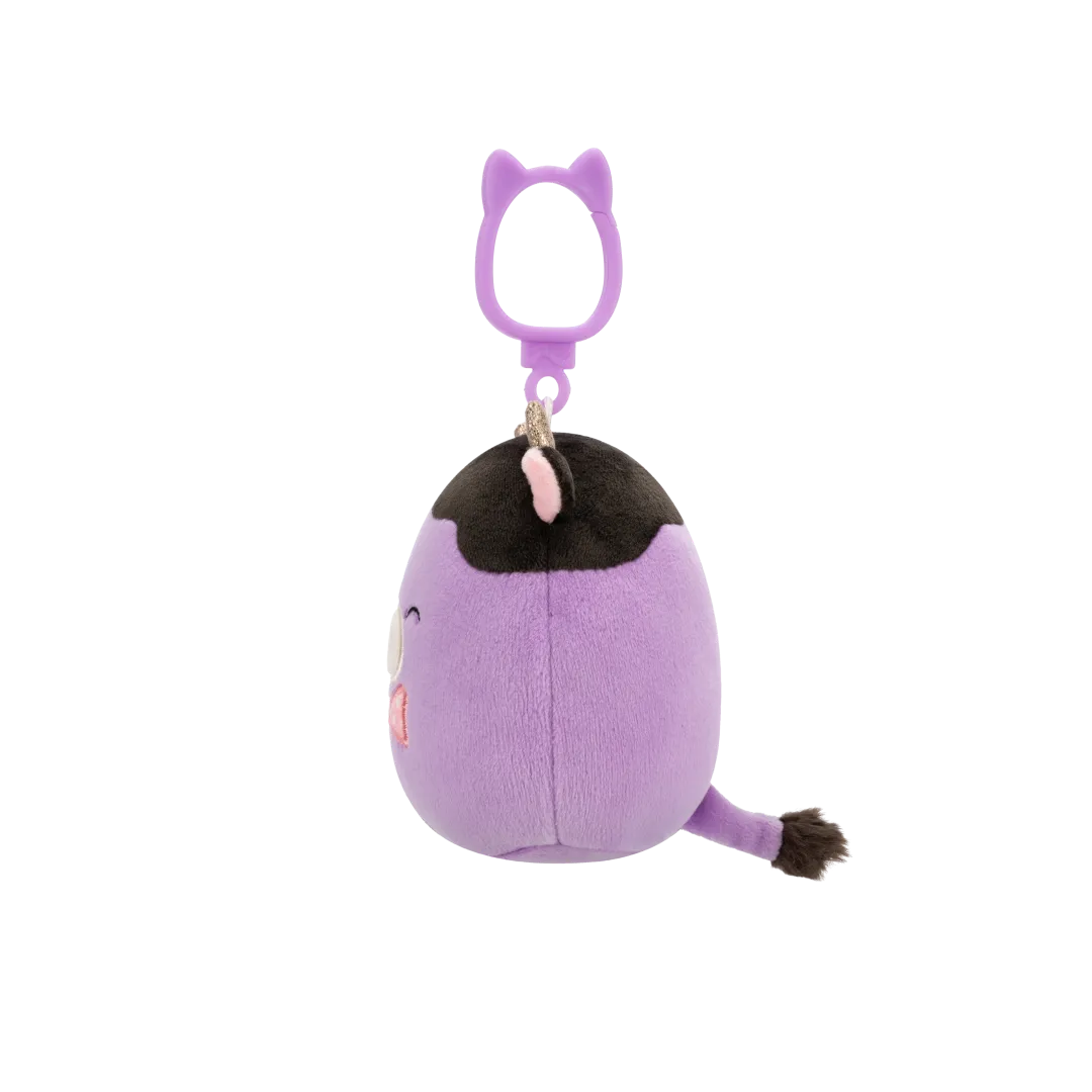 Squishmallows Clip-On Alexie la Vaca Morada y Negra con Pajarita, 9 cm - Image 3