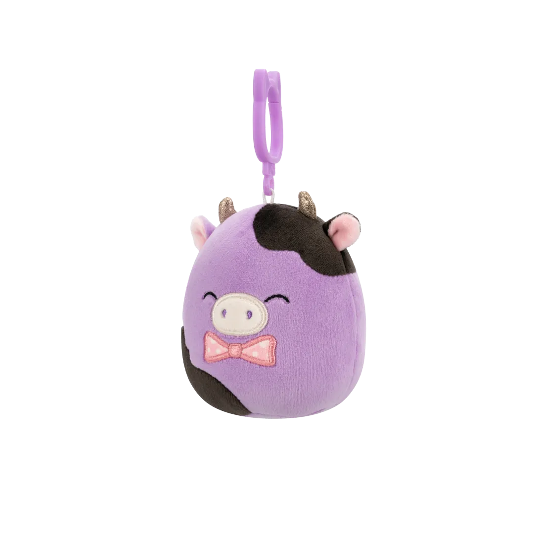 Squishmallows Clip-On Alexie la Vaca Morada y Negra con Pajarita, 9 cm - Image 4