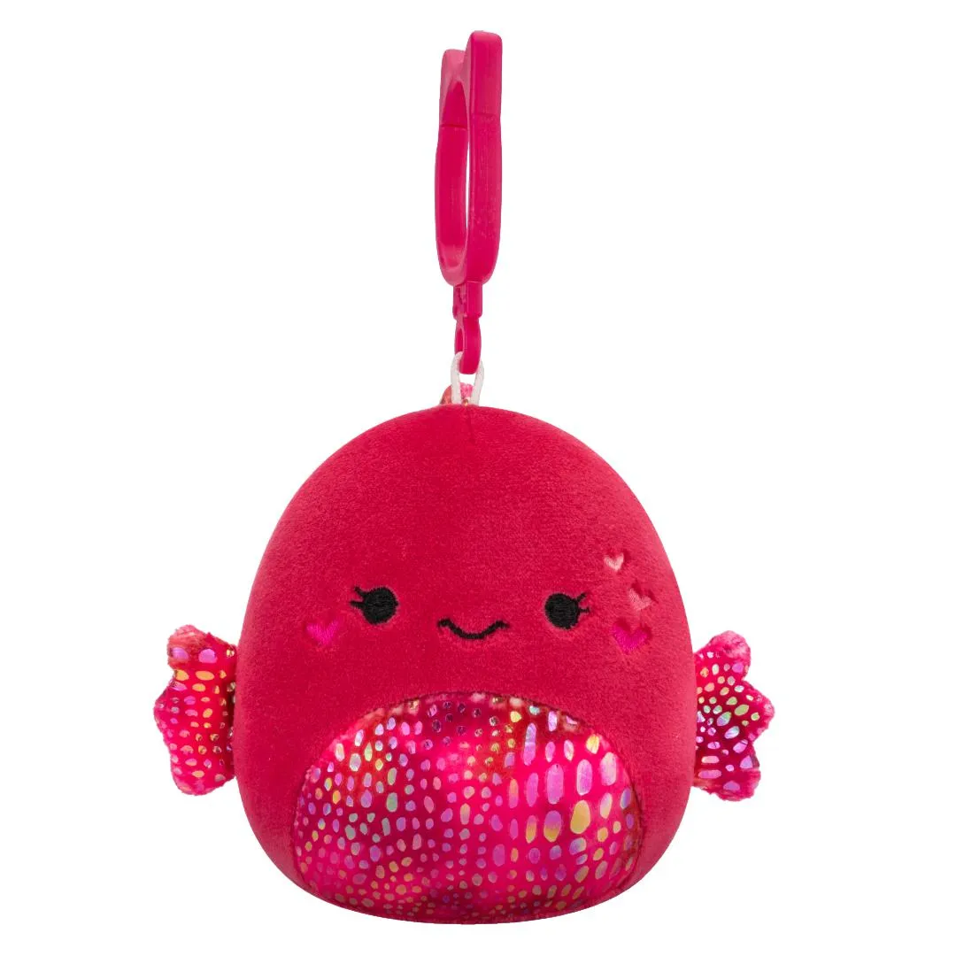 Squishmallows Clip-On Barella la Pez Betta Frambuesa, 9 cm