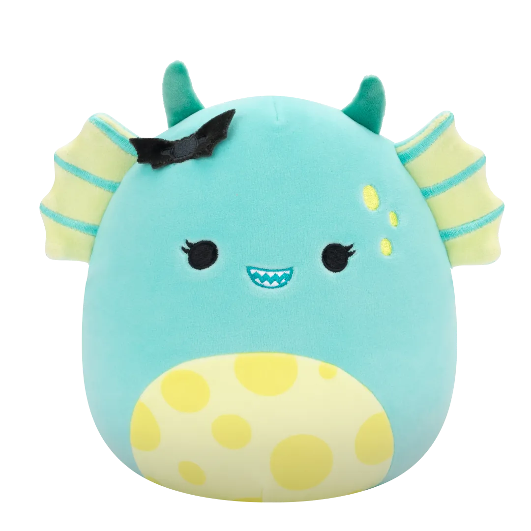 Squishmallows Dearest el Monstruo del Pantano Verde Azulado con la Barriga a topos y una Pinza de Murciélago, 20 cm