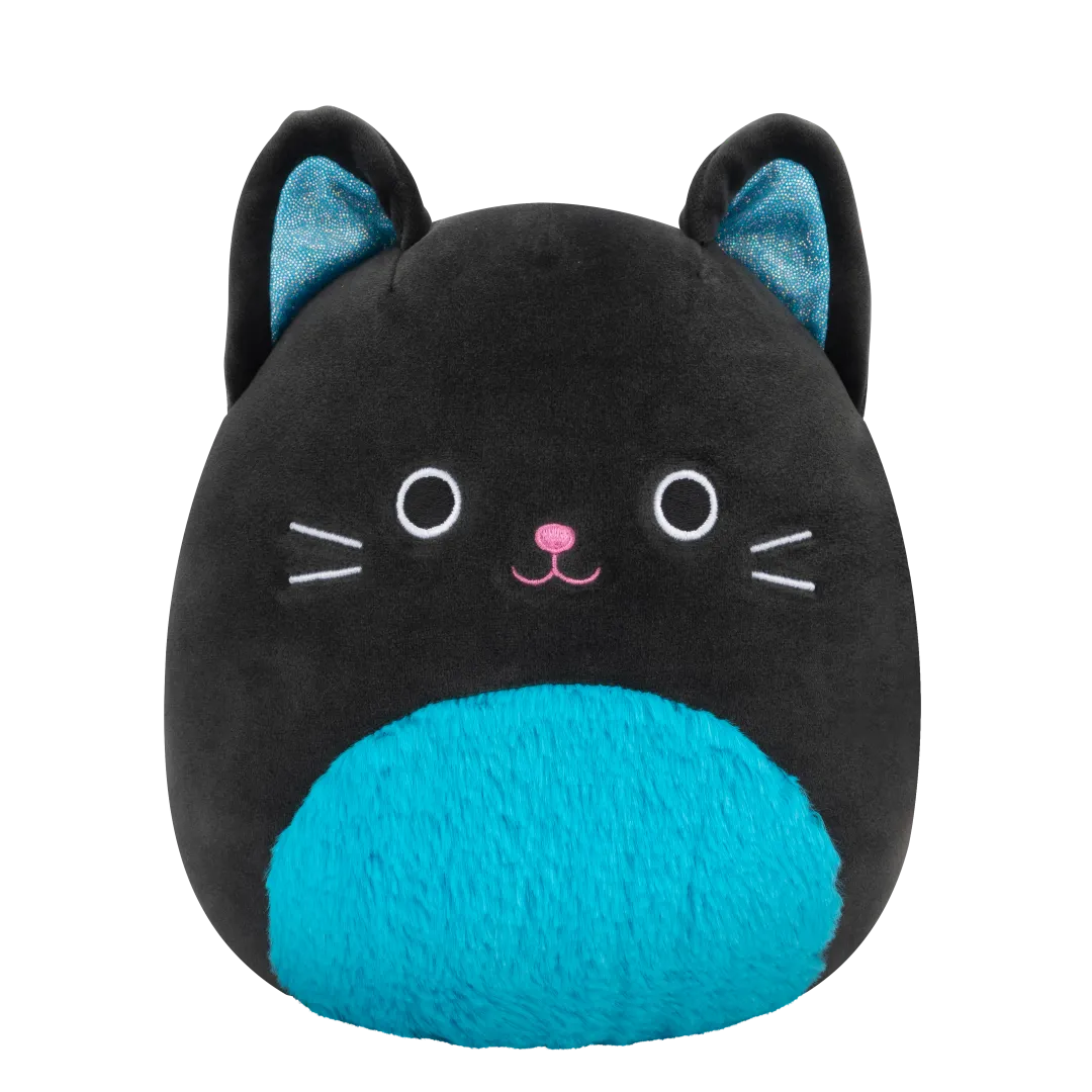 Squishmallows Eponine, el Gato Negro con la Barriga Azul Fluorescente y Orejas Brillantes, 20 cm