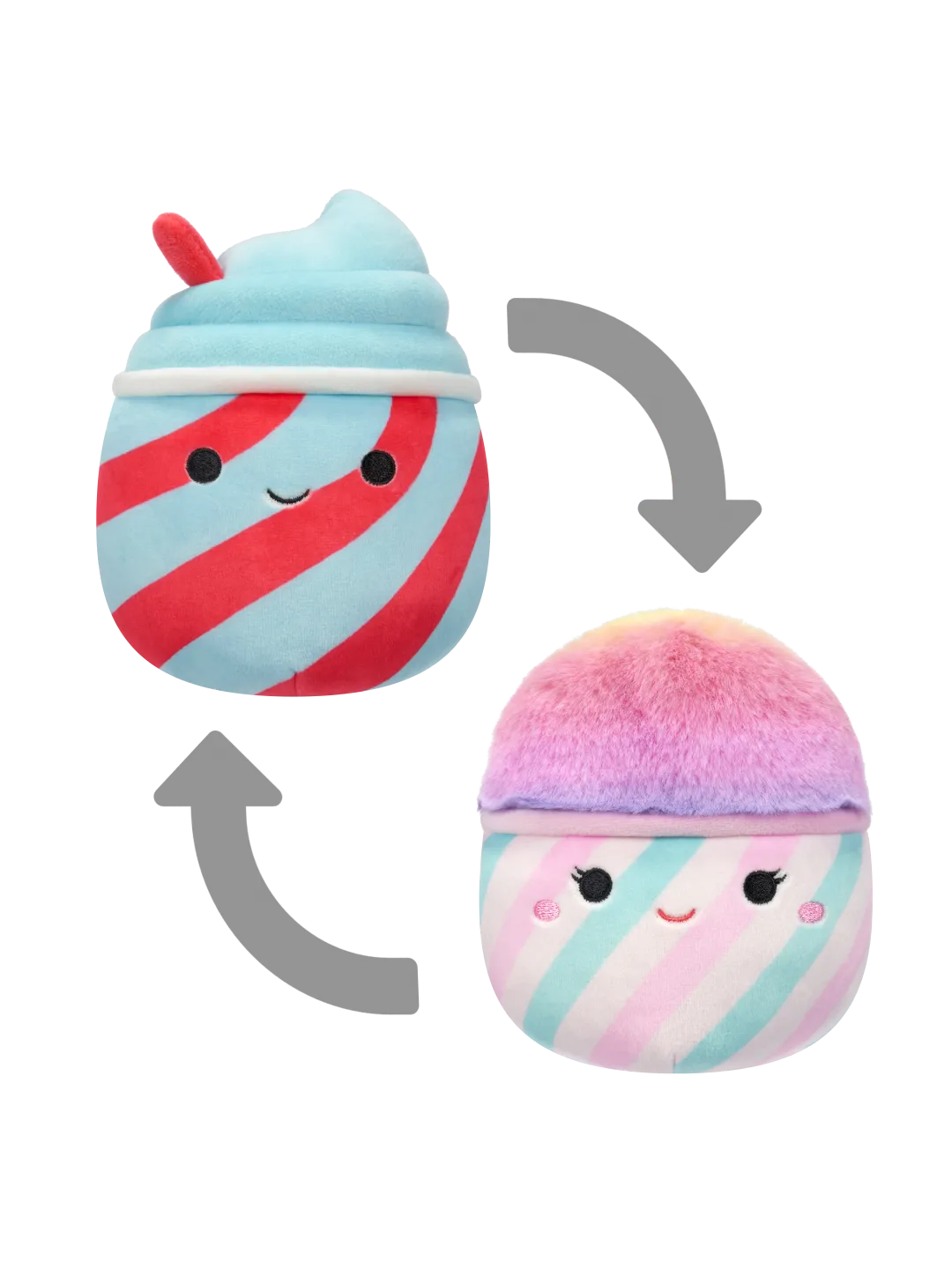 Squishmallows 2 en1 Tucker, el Granizado/Bevin, el Algodón de Azúcar, 13 cm