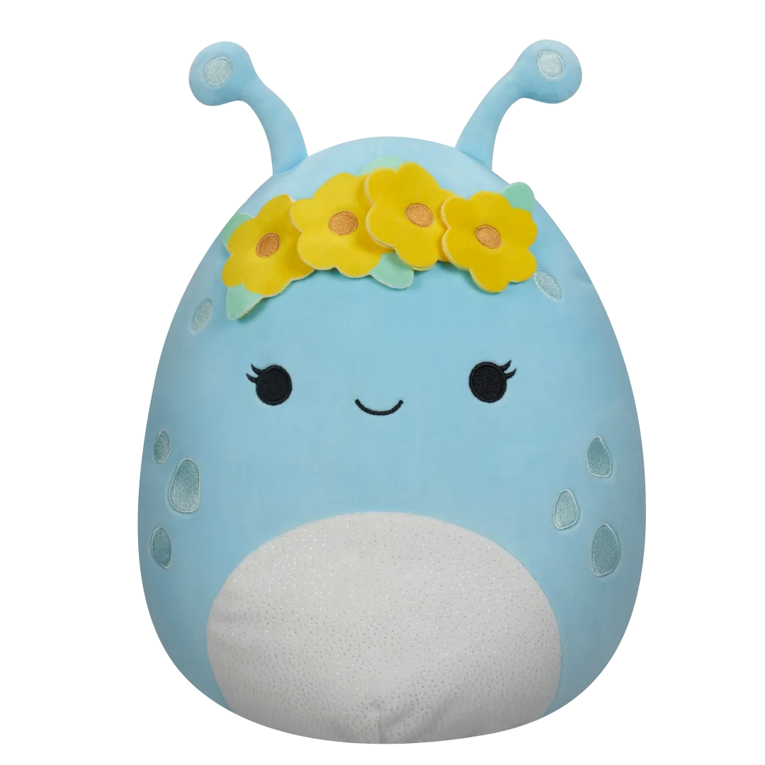 Squishmallows Natnat el Alien Azul Pastel con Corona de Flores, 40 cm