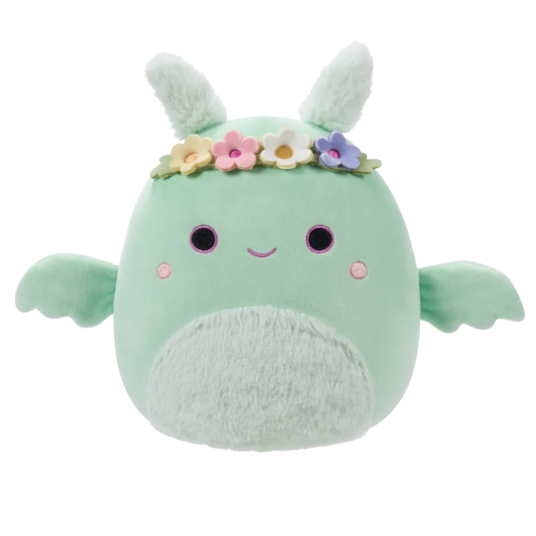 Squishmallows Tove el Hombre Polilla Verde Menta con Corona de Flores y Barriga Peluda, 20 cm
