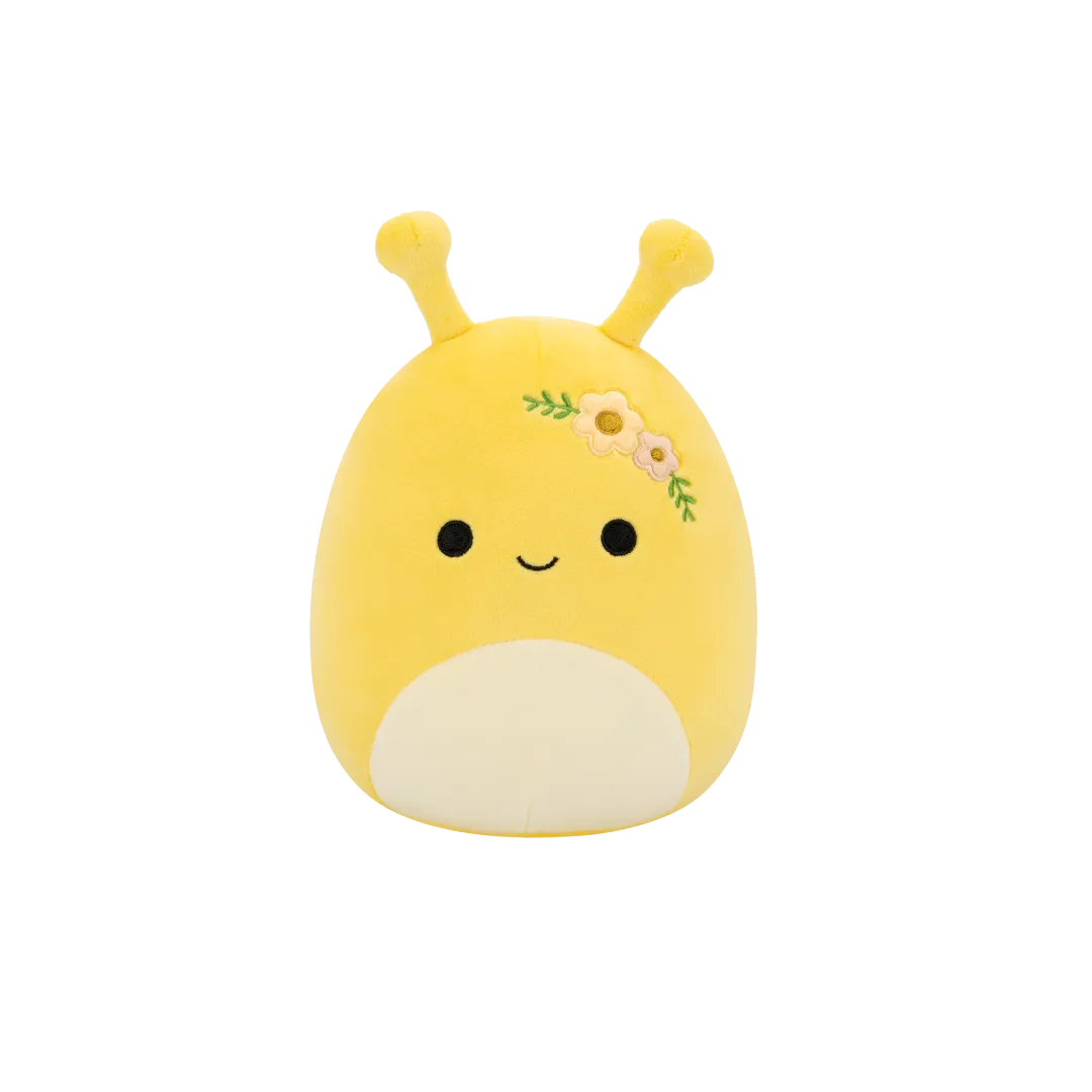 Squishmallows Zarina La Babosa Amarilla de Plátano con Flores, 20 cm