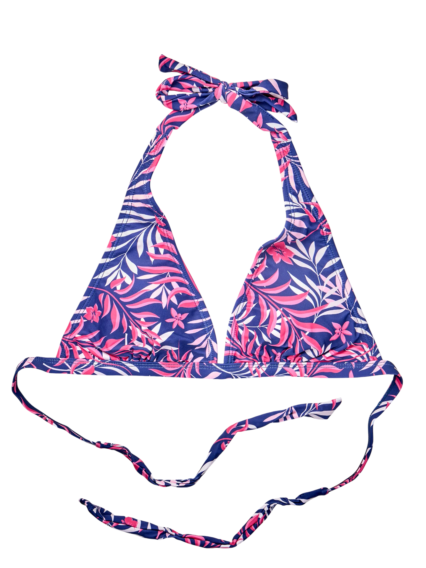 Top triangular alegre de bikini Hojas rosas tropicales