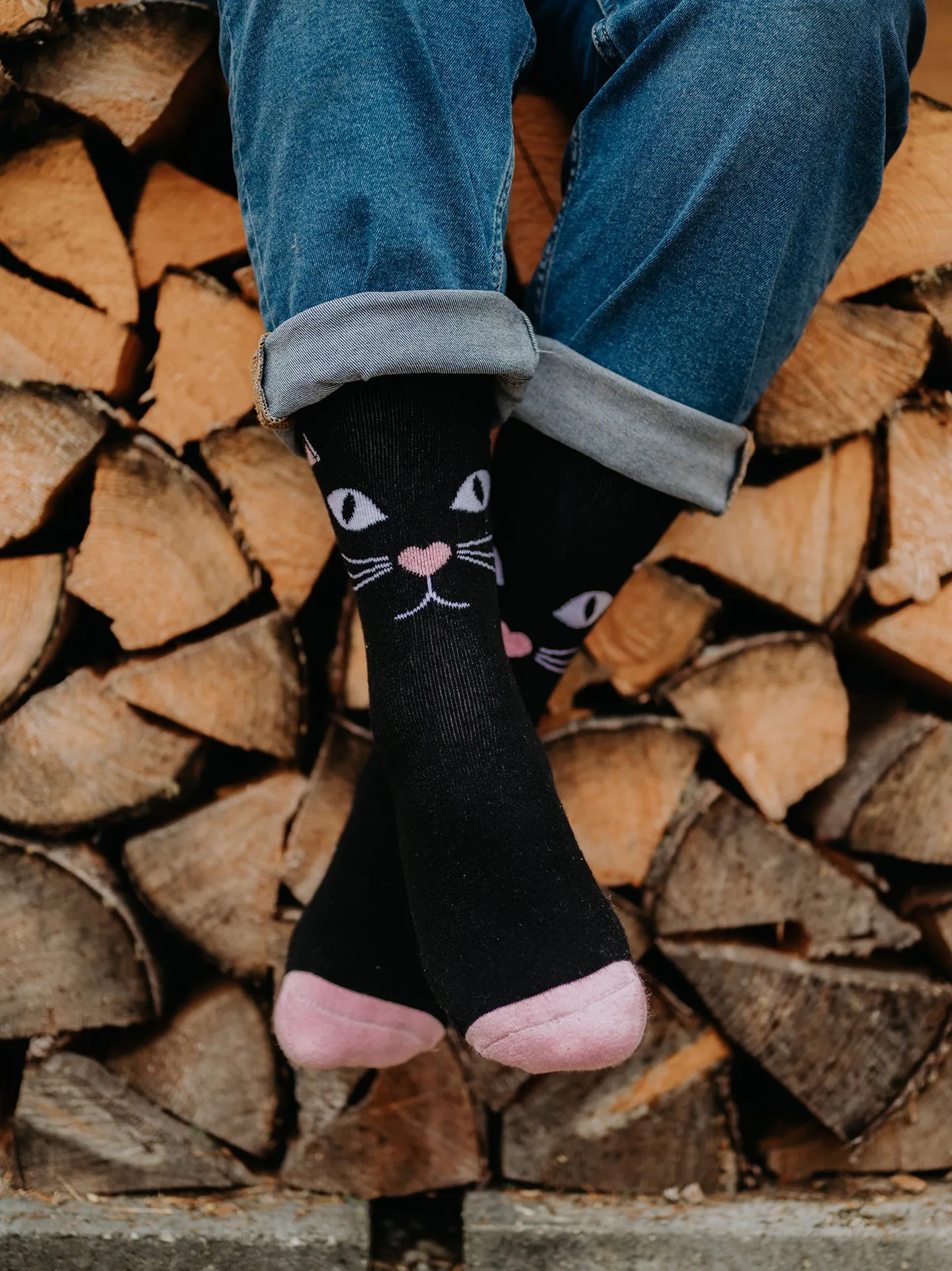 Calcetines de invierno alegres Mirada de gato - Image 3
